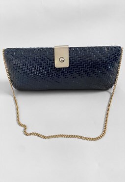 70's Ladies Vintage Blue Plastic Gold Chain Handbag Clutch