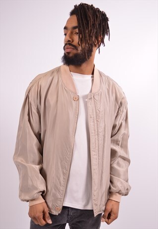 MENS VINTAGE SILK BOMBER JACKET XL GREY 90S