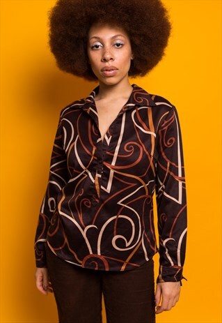 CHOCOLATE 70'S PATTERNED SHIRT