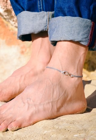 SILVER INFINITY ANKLET FOR MEN, MEN'S GREY ANKLE BRACELET