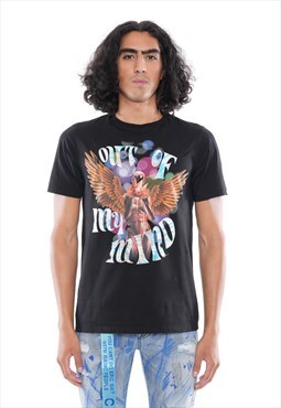 Short sleeve crew neck tee "out of my mind" in black