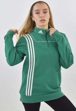 VINTAGE 90S GREEN ADIDAS 1/4 ZIP SWEATSHIRT JUMPER