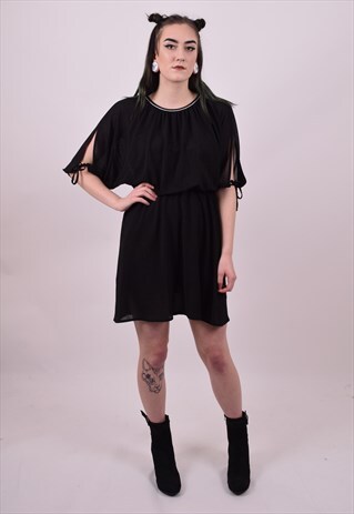 VINTAGE 70'S LITTLE BLACK BACK WINGED DRESS SIZE 8 10