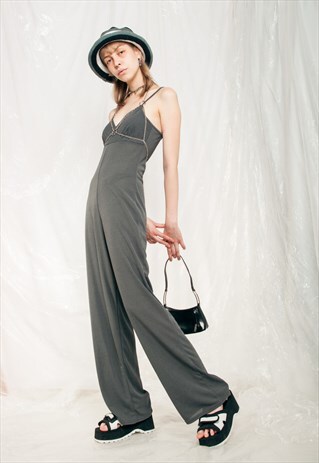 Vintage Jumpsuit 90s Flare Overall in Grey