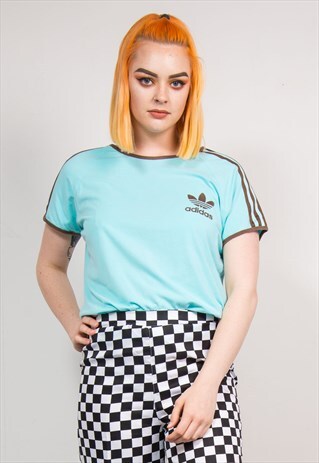 90'S VINTAGE LIGHT BLUE ADIDAS RINGER T-SHIRT