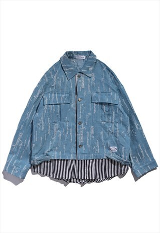 KALODIS VINTAGE LAPEL STITCHING FAKE TWO-PIECE DENIM JACKET