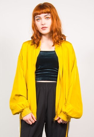 VINTAGE 90'S BRIGHT YELLOW SILK OVERSIZED BOMBER JACKET