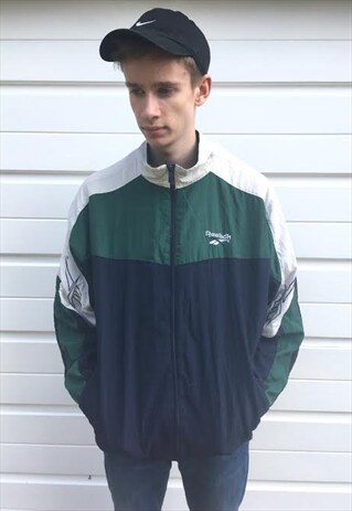 MENS VINTAGE 80S GREEN REEBOK ZIP UP SHELL SUIT JACKET