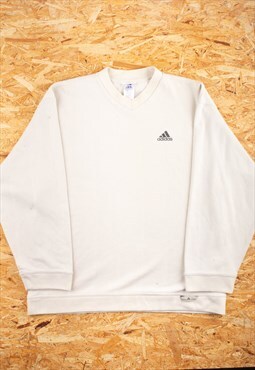 90's Adidas Beige Embroidered V-Neck Sweatshirt - B1945