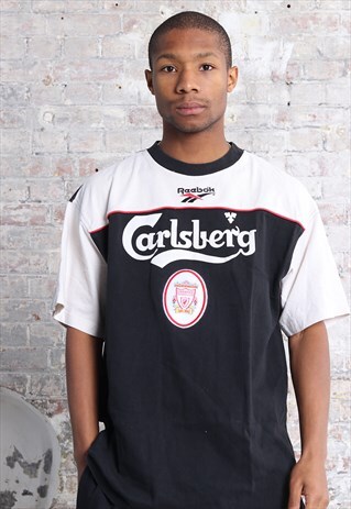 VINTAGE REEBOK BIG LOGO LIVERPOOL FOOTBALL T-SHIRT BLACK