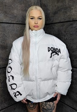 Donda bomber jacket rapper puffer graffiti print coat white