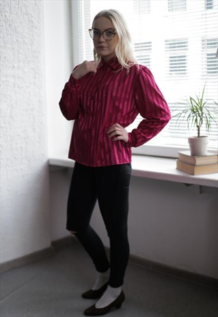 VINTAGE 80'S HOT PINK STRIPED LONG SLEEVE SHIRT