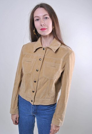 WOMAN BEIGE VINTAGE GRUNGE BUTTONS JACKET, SIZE L