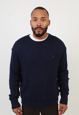 Men's Vintage Polo Ralph Lauren Sweater Navy Pure Cotton