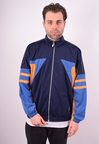 ASICS MENS VINTAGE TRACKSUIT TOP JACKET XL BLUE 90'S