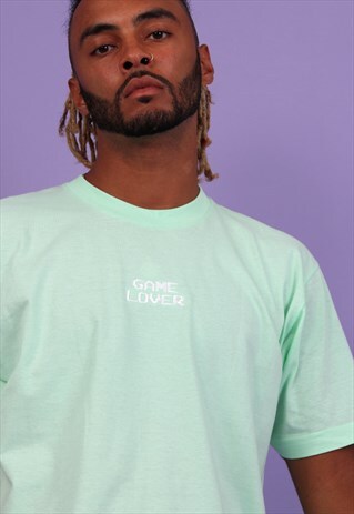 GAME LOVER LIME GREEN EMBROIDERED TSHIRT