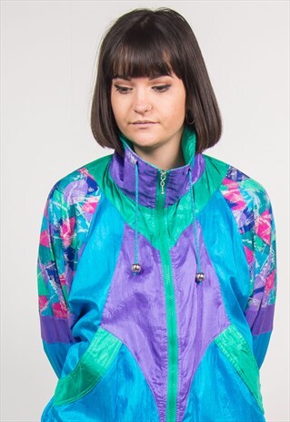 VINTAGE 90'S MULTICOLOUR SHELL JACKET FESTIVAL