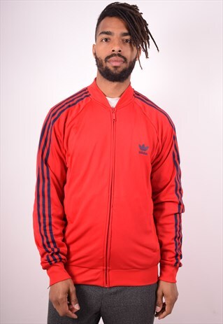 ADIDAS MENS VINTAGE TRACKSUIT TOP JACKET LARGE RED 90S