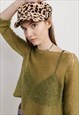 VINTAGE Y2K SEMI SHEER MOSS GREEN CROP TOP WOMEN S