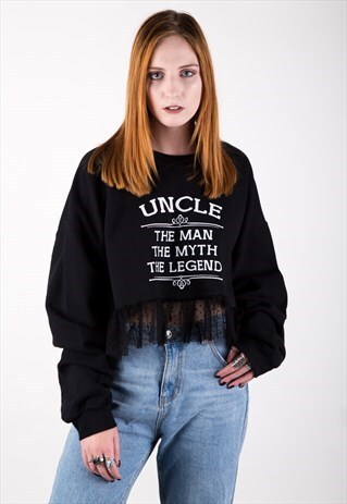 VINTAGE REWORKED CROPPED SWEATER WITH MESH PEPLUM