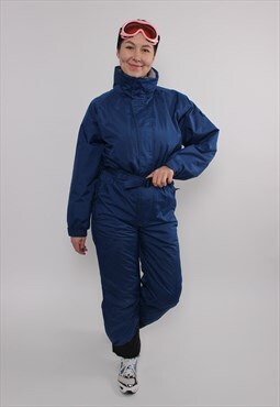 90s one piece ski suit, vintage blue ski jumpsuit, retro