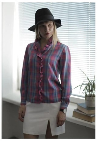 VINTAGE 90'S MULTICOLOR CHECKED LONG SLEEVES BLOUSE