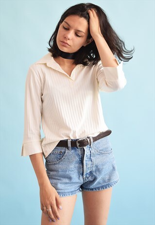 90'S RETRO STRIPED PRINT NEUTRAL CREAMY TOP