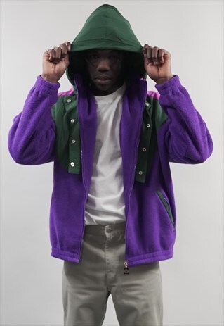 VINTAGE 80'S PURPLE HOODED FLEECE JACKET