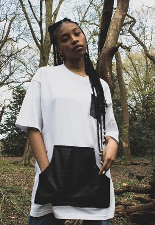 BLACK CROCPOCK FAUX LEATHER TEE