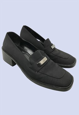 Black Fabric Slip On Mary Jane Heeled Smart Work Loafers 