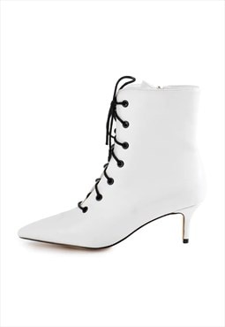 White Heeled Work Boots Kitten Heel Ankle Boots