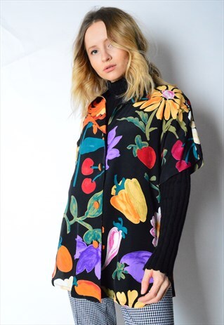VINTAGE 90S BLACK COLOURFUL FOOD VEGGIE SHIRT