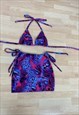 Purple safari tie side mini skirt set