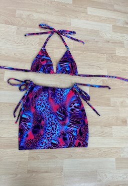 Purple safari tie side mini skirt set