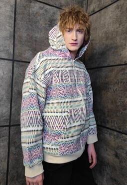 Aztec pattern hoodie rainbow textured tie-dye pullover cream