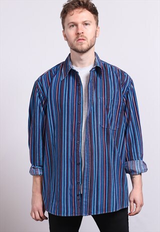 VINTAGE CORDUROY CORD STRIPED SHIRT