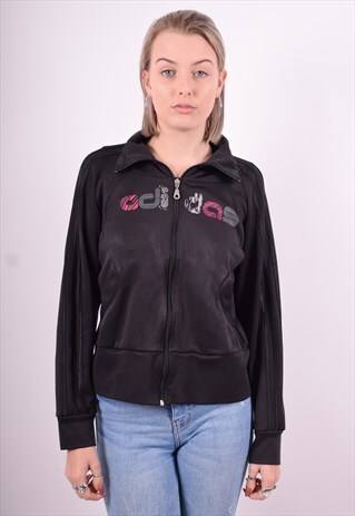 ADIDAS WOMENS VINTAGE TRACKSUIT TOP JACKET MEDIUM BLACK 90'S