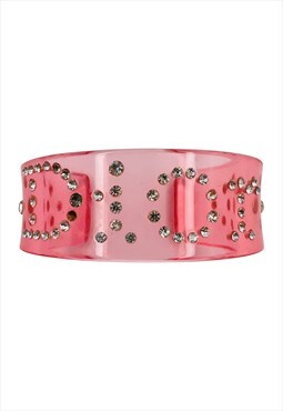 Christian Dior Bracelet Cuff Pink Lucite Logo Silver Crystal