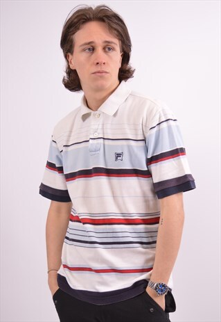 VINTAGE FILA POLO SHIRT STRIPES BLUE