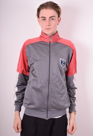 PUMA MENS VINTAGE TRACKSUIT TOP JACKET MEDIUM GREY 90S
