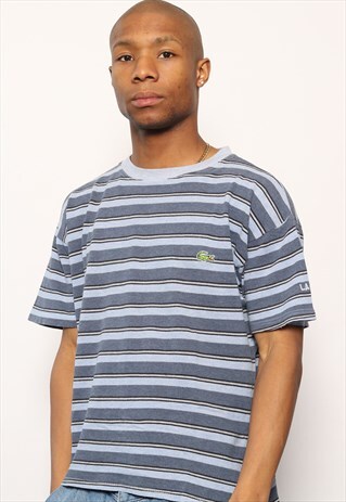 VINTAGE LACOSTE STRIPED PIQUE T-SHIRT BLUE