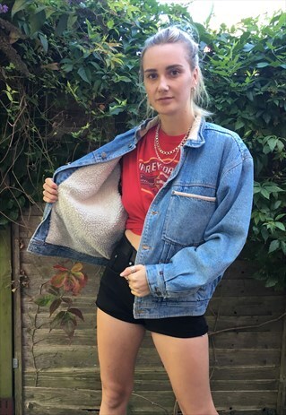 VINTAGE 90S CHUNKY SHERPA LINED DENIM JACKET LIGHT BLUE