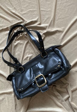 Y2K Black Faux Leather Carpisa Baguette Bag 