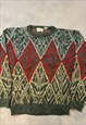 VINTAGE KNITTED JUMPER ABSTRACT PATTERNED GRANDAD SWEATER