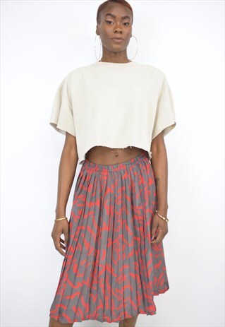 VINTAGE 90S GREY RED PRINT PLEATED SKIRT