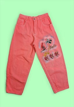 80's JHON F GEE High Waist Baggy Jeans Coral Pink Tropical 