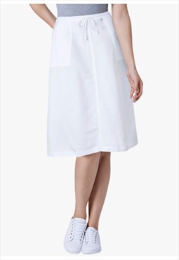 White A-Line Cut Linen Blend Skirt Large Patch Pocket Detail