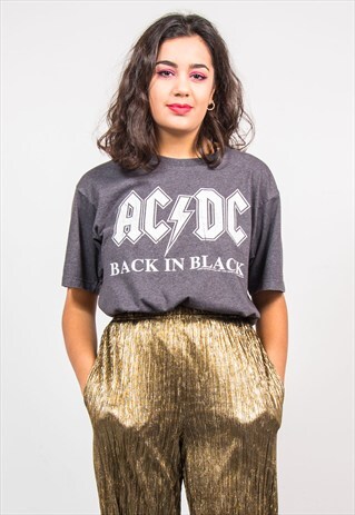 GREY ACDC ROCK BAND T-SHIRT OVERSIZE
