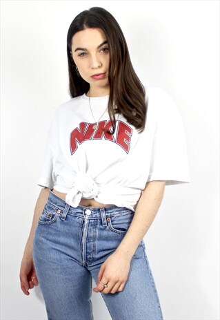 90'S VINTAGE WHITE & RED SPELL-OUT OVERSIZED T-SHIRT