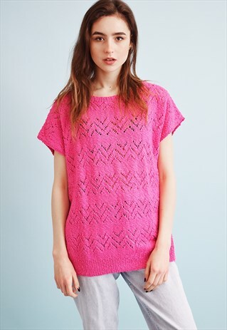 80'S RETRO HANDMADE OVERSIZED SHEER KNIT TOP IN CROCHET